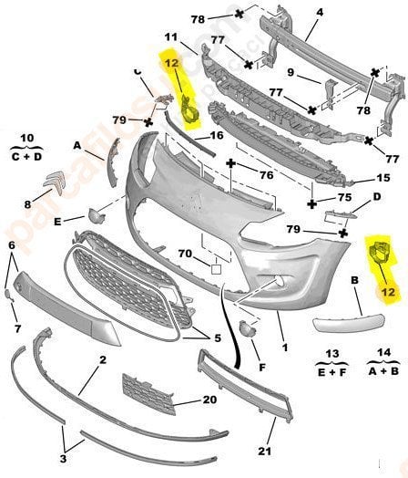 CITROEN C3 ( A51 ) 2011 --> ÖN TAMPON SİS FARI BAĞLANTI AYAĞI ( TAKIM )