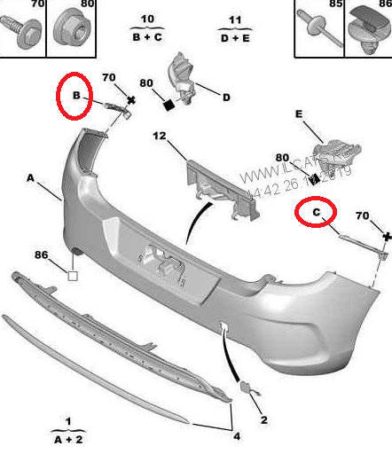 CİTROEN C4 ( B7 ) / DS4 2012--> ARKA TAMPON BAĞLANTI PLASTİĞİ (TAKIM)