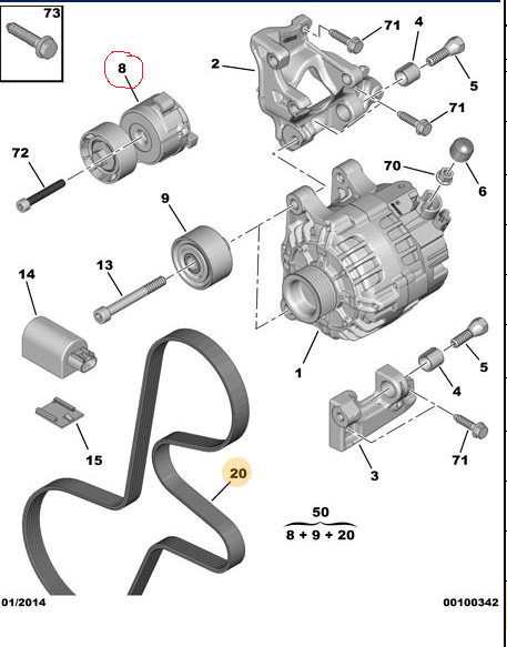 PEUGEOT EXPERT 3 - CITROEN JUMPY 2007 --> ALTERNATÖR V KAYIŞI GERGİ KÜTÜĞÜ ( MUADİL ) ( KLİMASIZ )