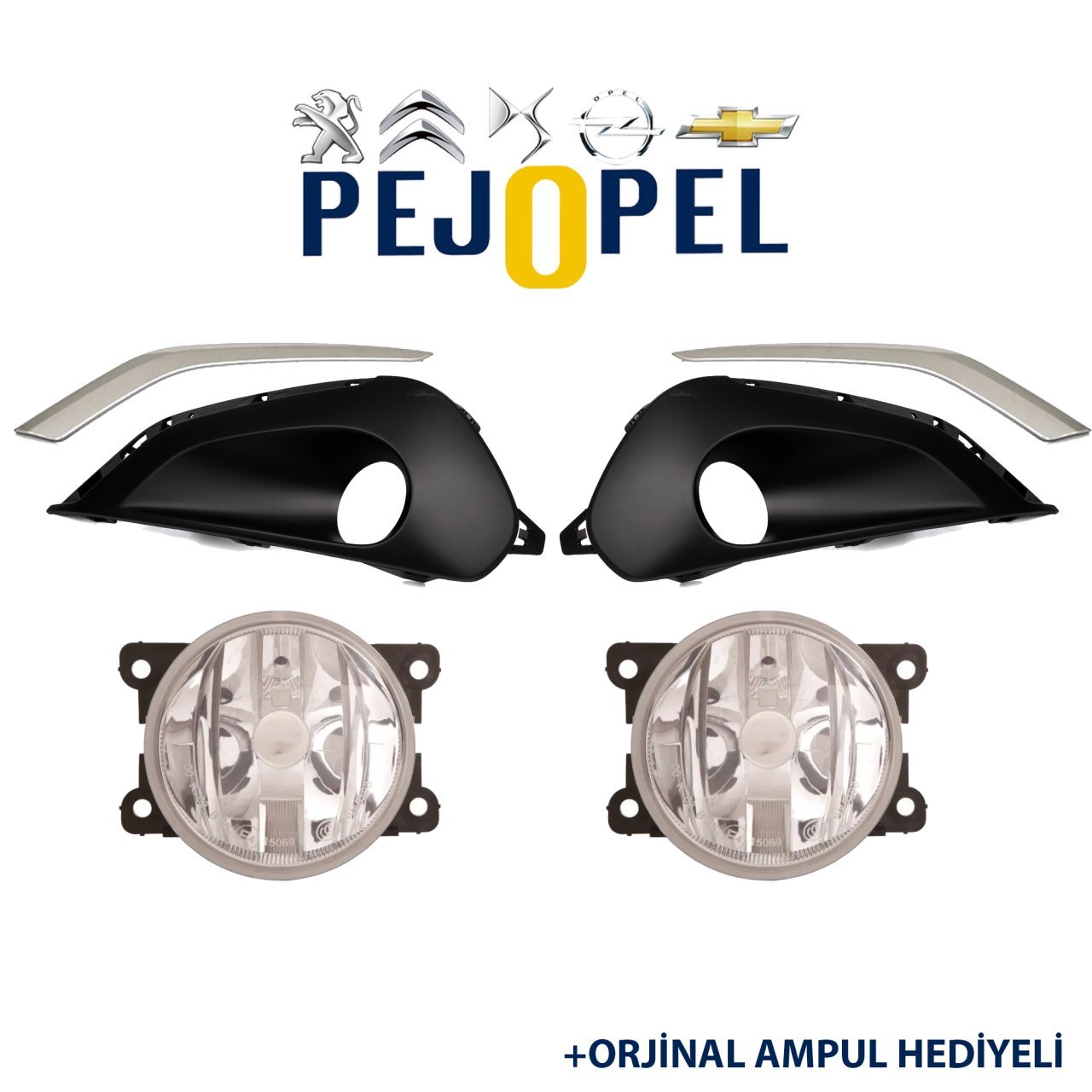 PEUGEOT 208 ÖN TAMPON SİS FARI + BAKALİTİ ÇERÇEVE SETİ ( SİS FARLARI ORJİNAL )
