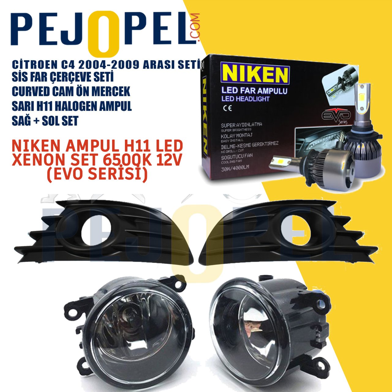 Citroen C4 (2004-2009) Sis Far Seti - Niken Xenon Led Far Ampüllü H11