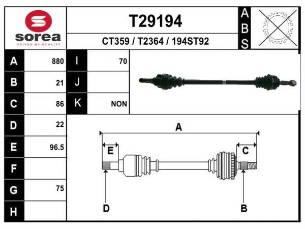 AKS KOMPLE SAĞ  301 1.2 VTI  2012 SONRASI (884mm)