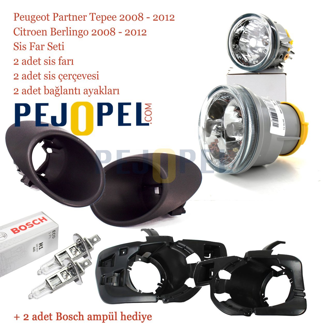 Partner Tepee 2008-2012 Sis Farı Seti - (Sis Far + Çerçeve + Bağlantı Aparat)
