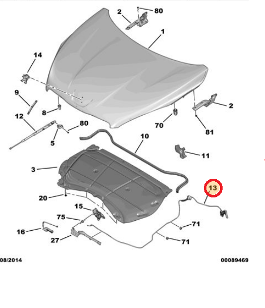 PEUGEOT 508 MOTOR KAPUT AÇMA TELİ