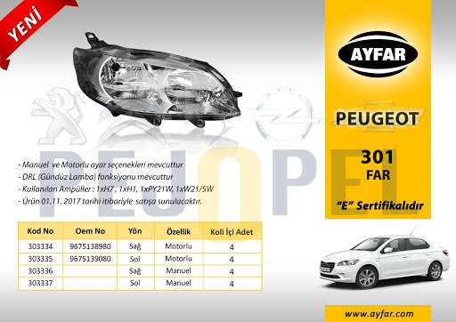 ÖN SOL FAR P.301 ( MOTORU ÜZERİNDE )
