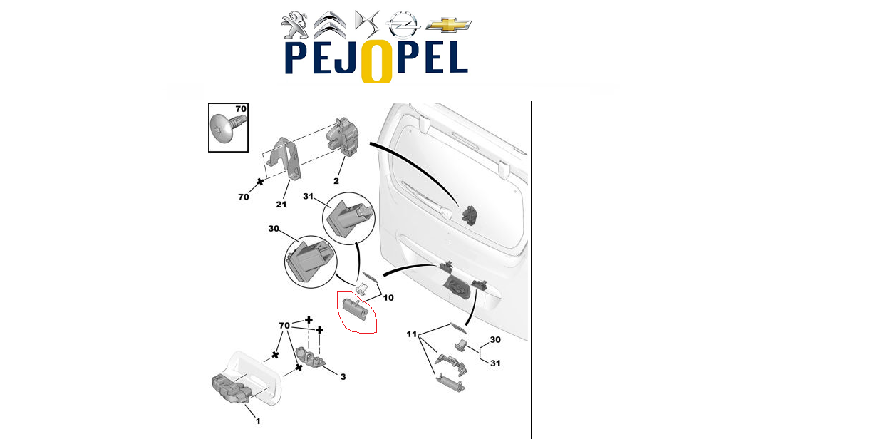 PEUGEOT PARTNER TEPEE / CITROEN BERLINGO BAGAJ KAPAK AÇMA KOLU
