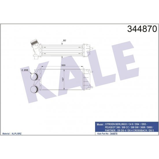 TURBO INTERCOOLER RADYATORU P308-P3008-P5008-PARTNER TEPEE-C4-C4(B7) DS4-C4 PICASSO-DS5 BERLINGO III