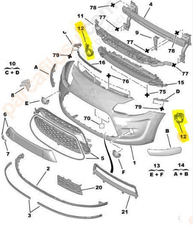 CITROEN C3 ( A51 ) 2011 --> ÖN TAMPON SİS FARI BAĞLANTI AYAĞI  ( TAKIM )