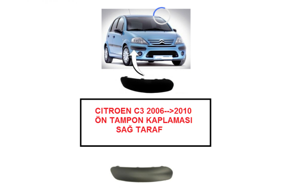 CITROEN C3 2006 --> 2010 ÖN TAMPON SAĞ KAPLAMASI