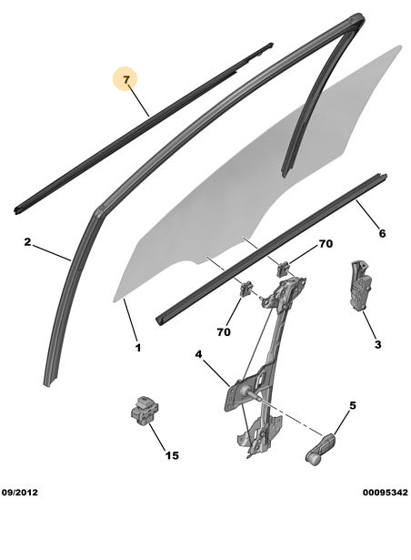 PEUGEOT & CITROEN 301 / C-ELYSEE KAPI CAMI DIŞ FİTİL ( ÖN - SAĞ ) ( NİKELAJLI TİP )
