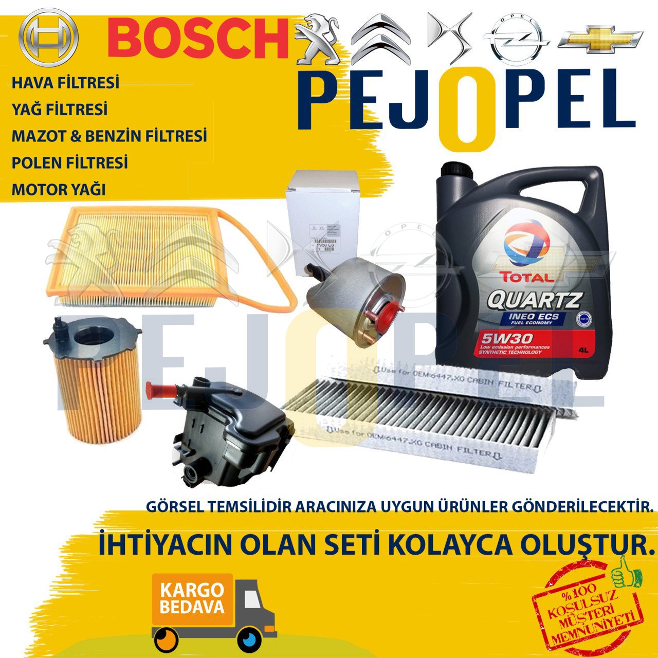 BOSCH SET - PEUGEOT 106 1.4 Filtre Bakım Seti HAVA+YAĞ