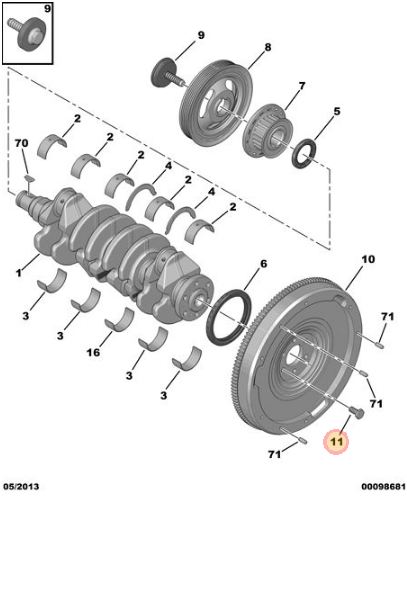 VOLANT CİVATASI ( 6 Lİ SET ) 301 / C- ELYSEE / PARTNER TEPEE / BERLİNGO ( DV6 - 1.6 HDI )
