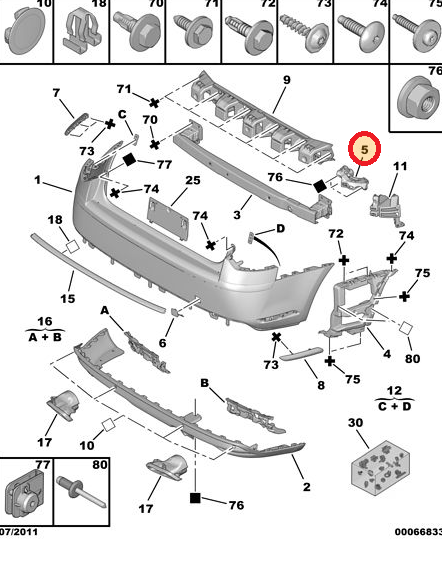 CITROEN C5 ( X7 ) 2008--> ARKA TAMPON BAĞLANTI AYAK TAKIM -- İÇ -- STOP ALTI -- ﻿7416.H4 7416H4