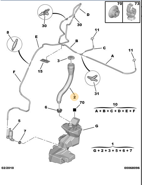 PEUGEOT & CİTROEN 308 ( T7 ) 2008-->2012 / PARTNER TEPEE / C4 ( B7 ) 2011--> SİLECEK SU FISKİYE BİDON BORUSU