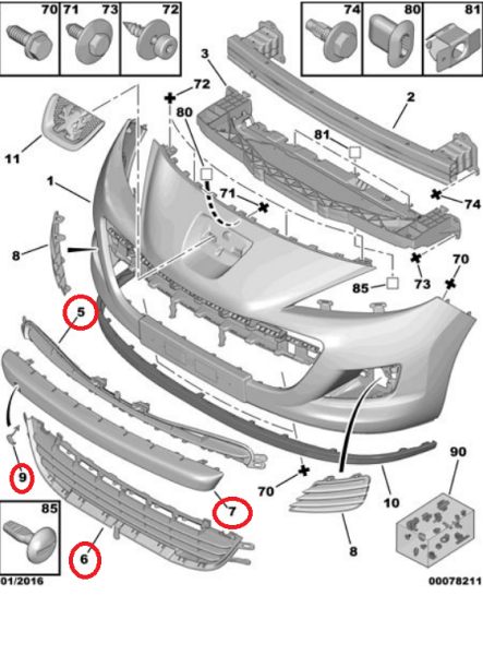 Peugeot 207 2010 Sonrası Ön Tampon Izgara Tam Set 4'lü -- KALİTELİ --
