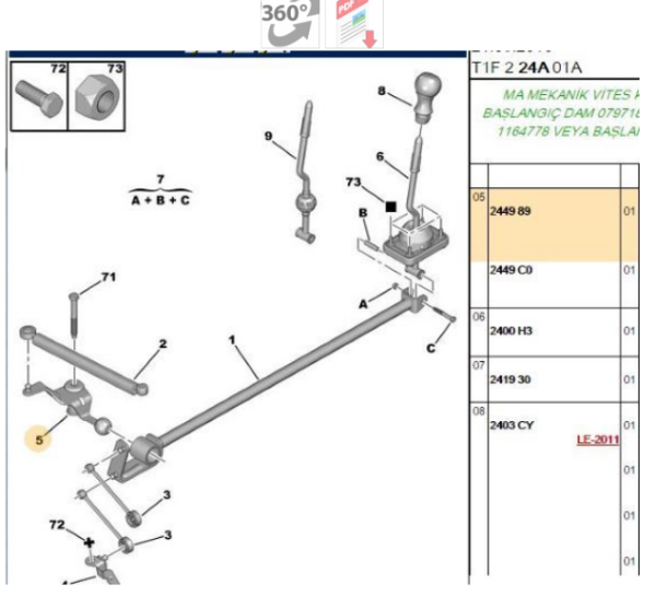 PEUGEOT 206 - 206 + VİTES SEÇME TERAZİ KUMANDA KOLU