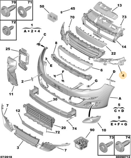 PEUGEOT 308 ( T9 ) 2014--> ÖN TAMPON PANEL PANJUR + TAMPON İÇ DESTEK BAKALİTİ  ( AKTİF VERSİYON )