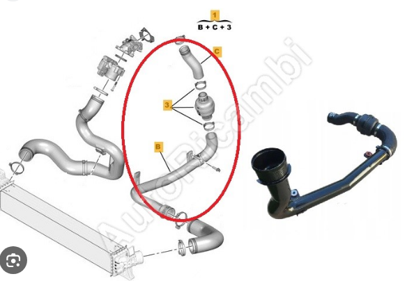 PEUGEOT & CITROEN BOXER 3 2015--> ( DW10 ) -- KOMPLE -- TURBO HORTUMU ( ORJİNAL ) ( TURBO TARAFI )