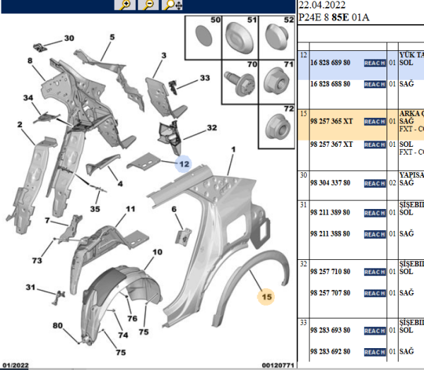 PEUGEOT 2008 ( P24E) 2020--> ÇAMURLUK AĞIZ BAKALİTİ  -- DODİK -- ARKA / SAĞ --