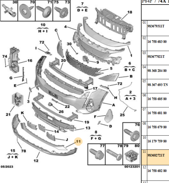 PEUGEOT 3008 ( P84E ) / 5008 ( P87E ) 2020-->  ÖN TAMPON ALT SPOYLERİ ÜST BAKALİTİ -- GRİ RENK --